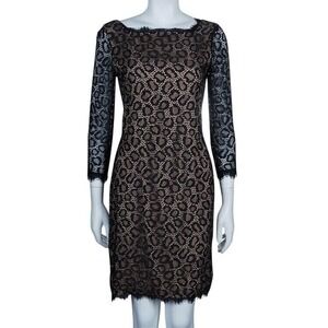 Diane von Furstenberg Zarita Dress Size‎ 10 Animal Print Lace Nude Black $698